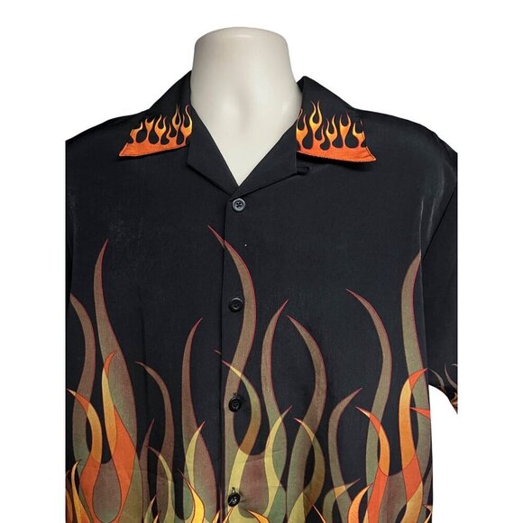 Dragonfly Black Vintage Graphic Flames Retro Rockabilly Button Up Shirt Small - Picture 4 of 10
